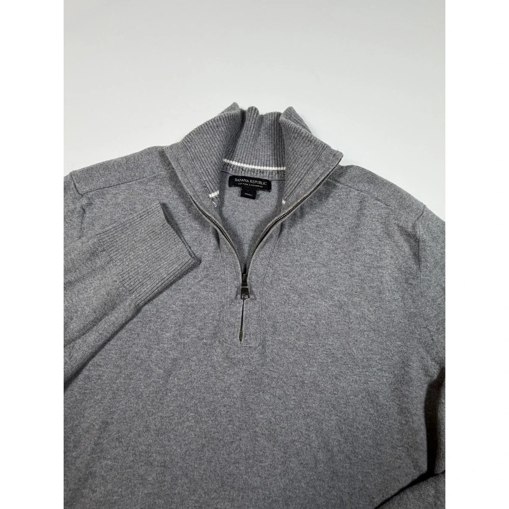 Banana Republic Cotton Cashmere 1/4 Zip Sweater Gray Mens Large Pullover